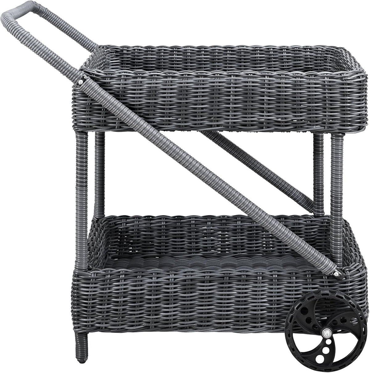 Gray Wicker Rattan Outdoor Beverage Bar Cart T5040