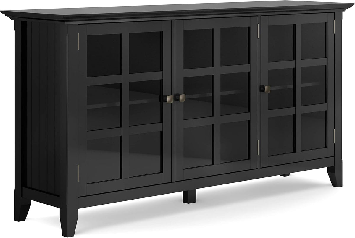 Distressed Grey Solid Wood Storage Cabinet with 3 Tempered Glass Doors and 3 Adjustable Shelves U2046