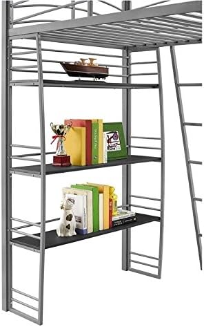 Gray Metal Twin Loft Bed with Desk and Bookcase W57266