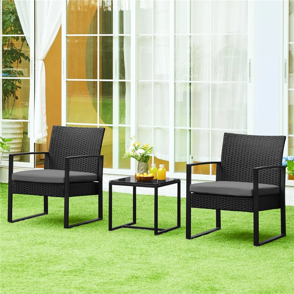 3-piece Patio Rattan Chairs & Table Set with Cushions A8821
