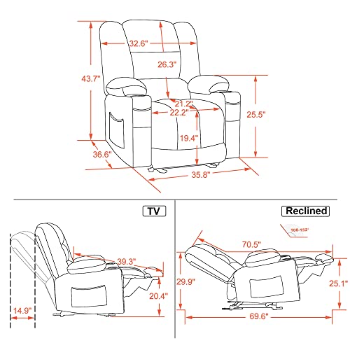 Large Dark Brown Electric Power Recliner Chair with Heat and Massage G936
