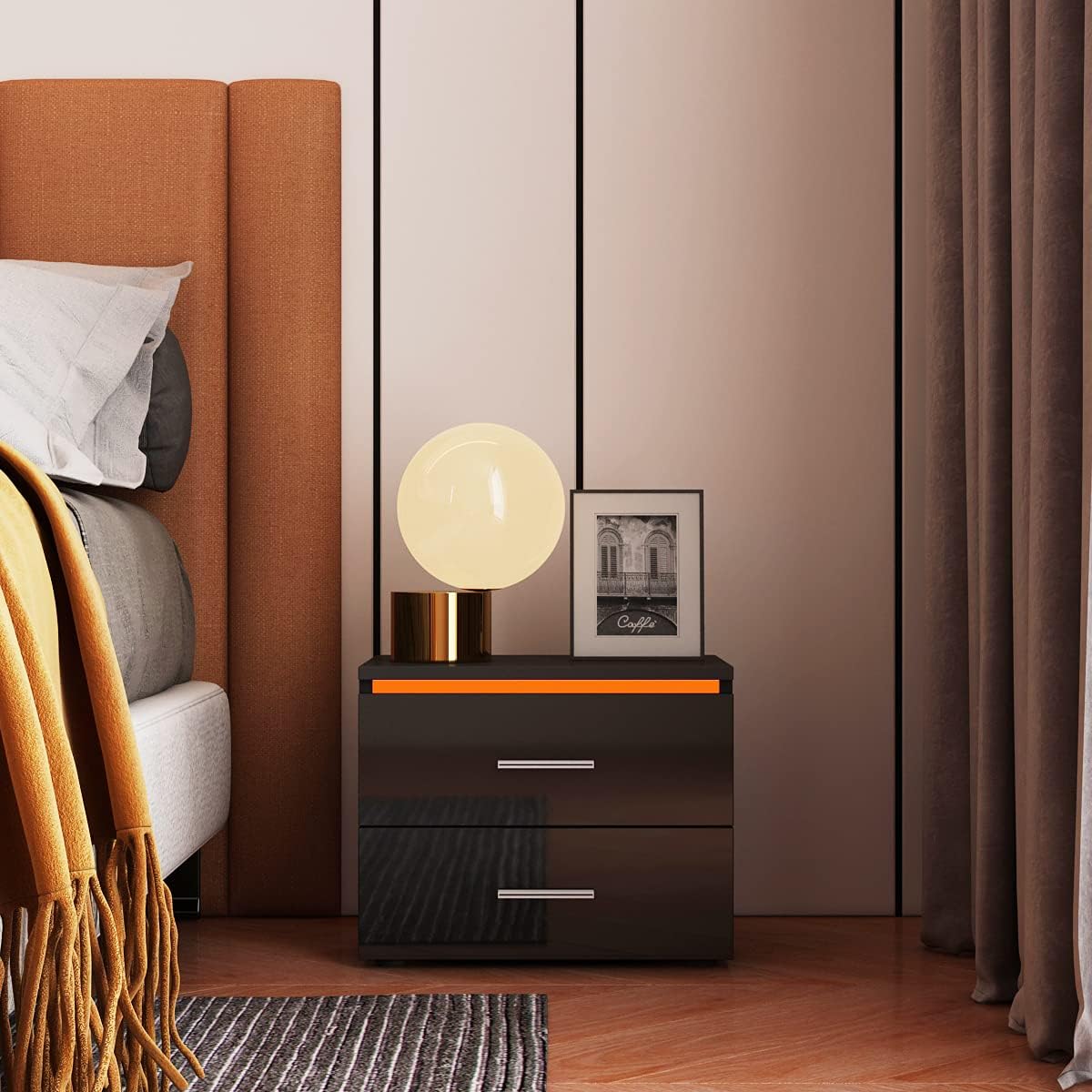 Black 2 Drawer LED Nightstand H986