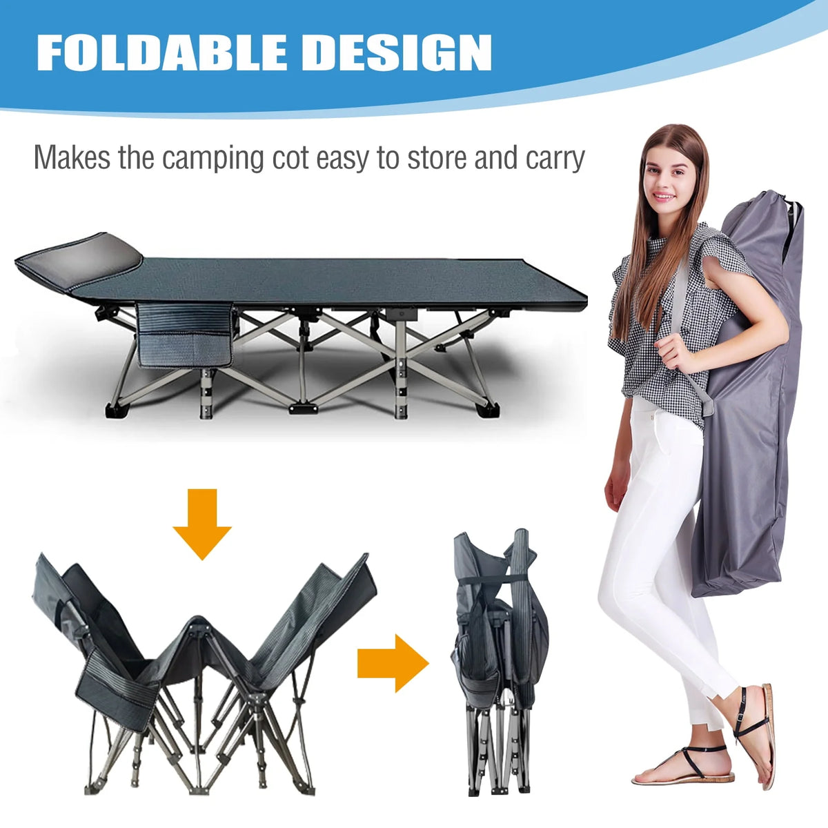 Folding Camping Cot with Mattress and Carry Bag R353974