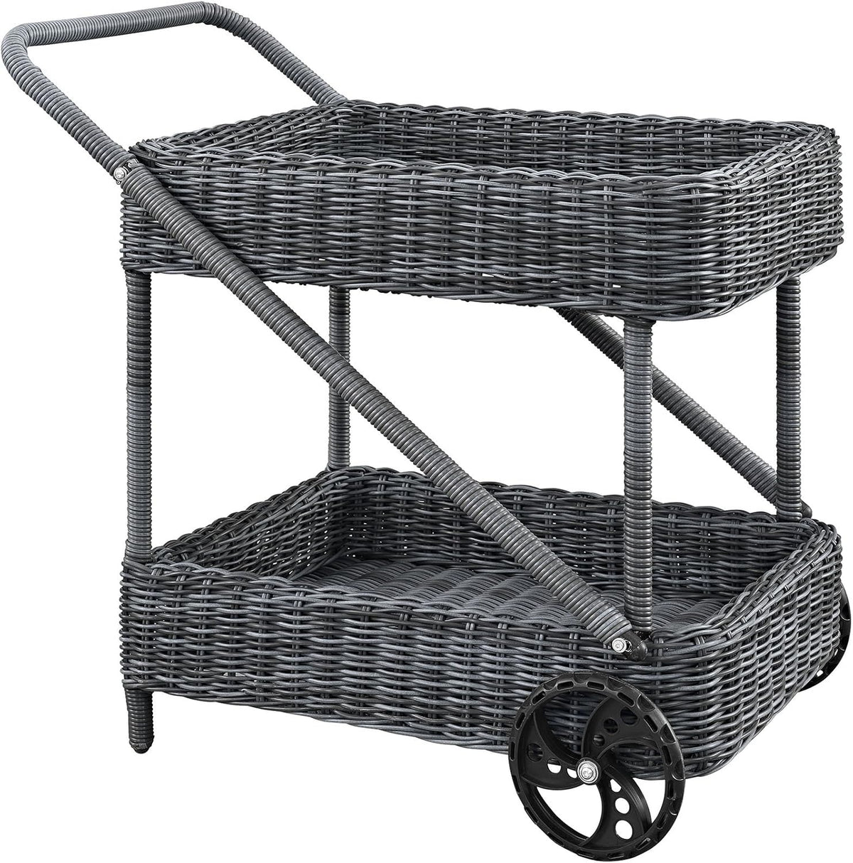 Gray Wicker Rattan Outdoor Beverage Bar Cart T5040