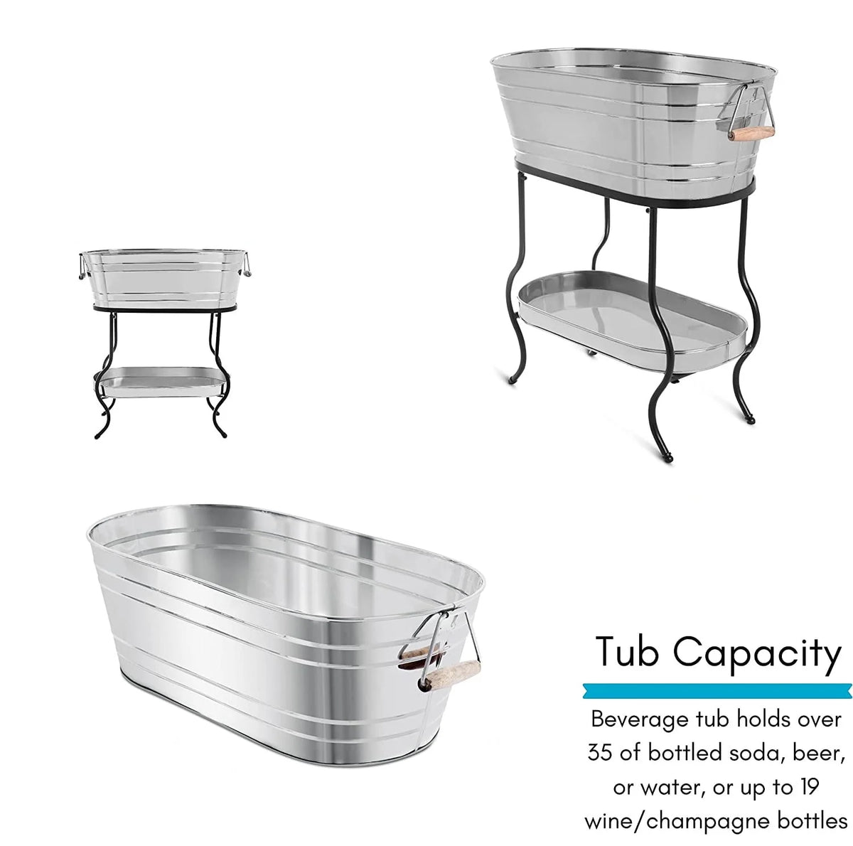 Galvanized Steel Beverage Tub with Stand and Drip Pan Tray L1947