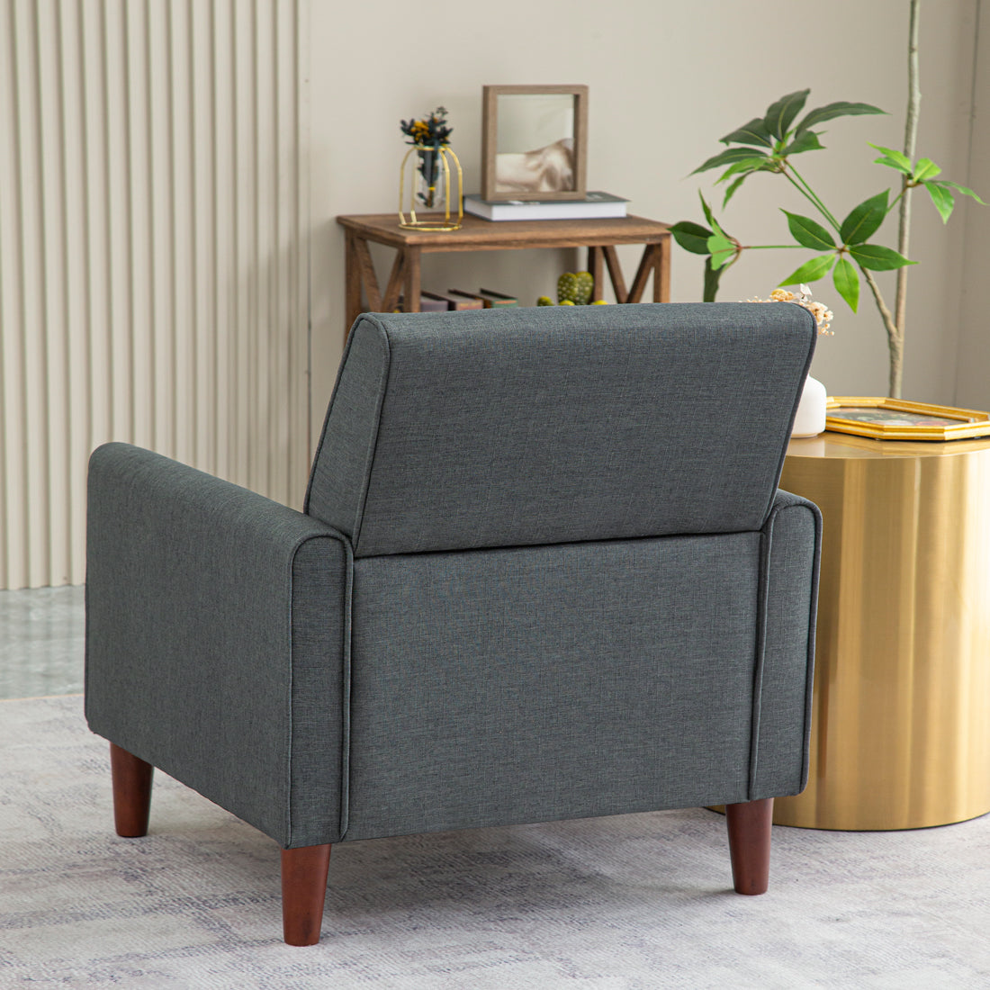 Mid Century Fabric Accent Chair with Arms Wood Legs Dark Gray Z498768