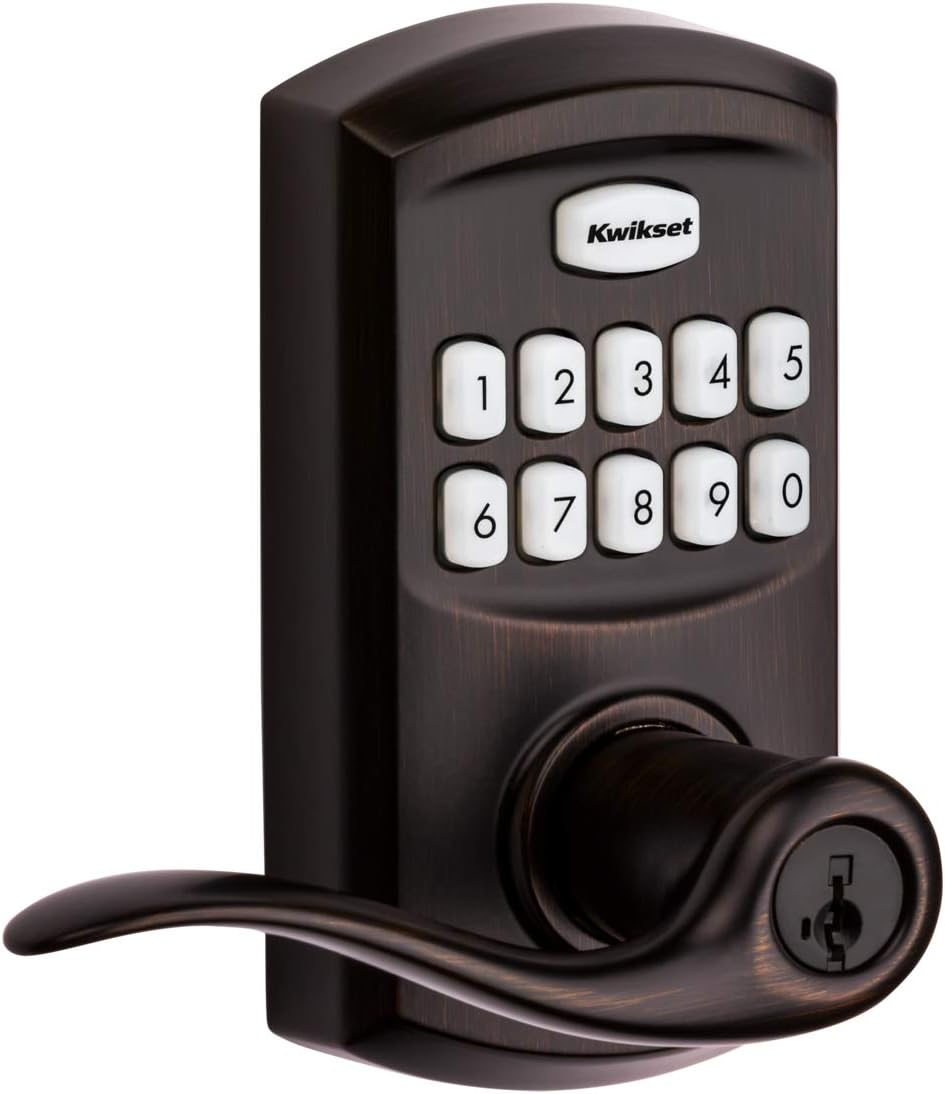 Satin Nickel Electronic Lever Lock with Halifax Door Handle and SmartKey Security M98581