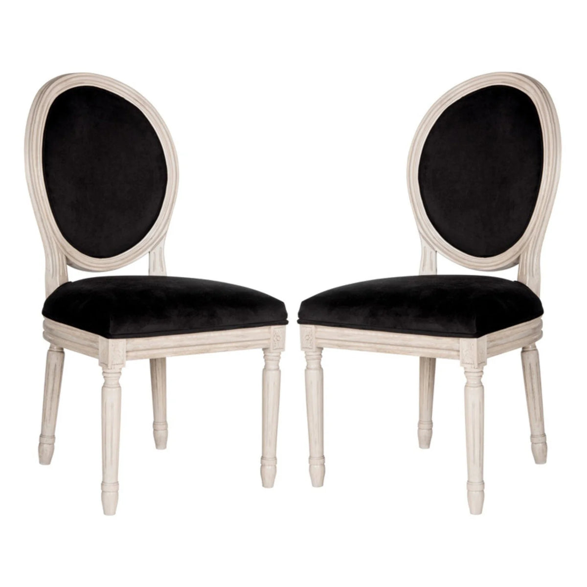 Rustic Grey Black Velvet Oval Side Chair Set of 2 B937