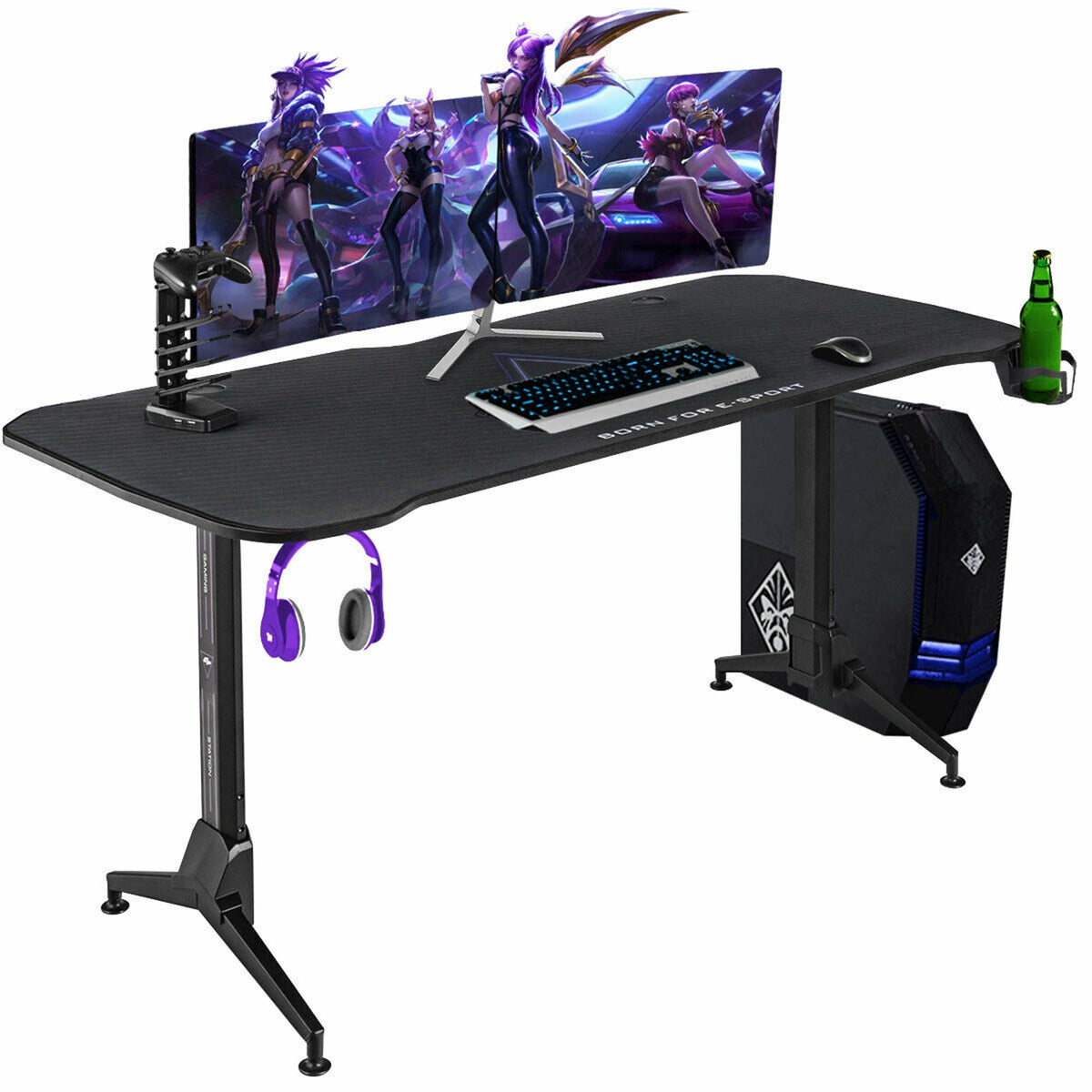 Height Adjustable Gaming Desk with Mouse Pad Cup Holder E74707