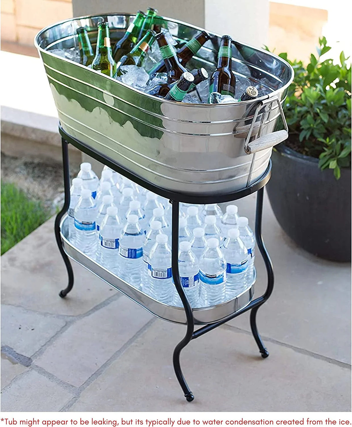 Galvanized Steel Beverage Tub with Stand and Drip Pan Tray L1947