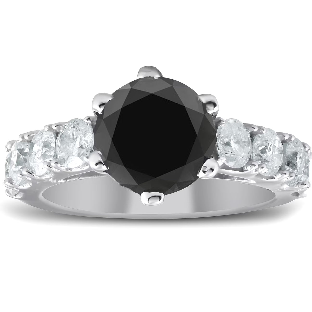 4 1/2 Carat Black & White Diamond Engagement Ring 14K White Gold Y479