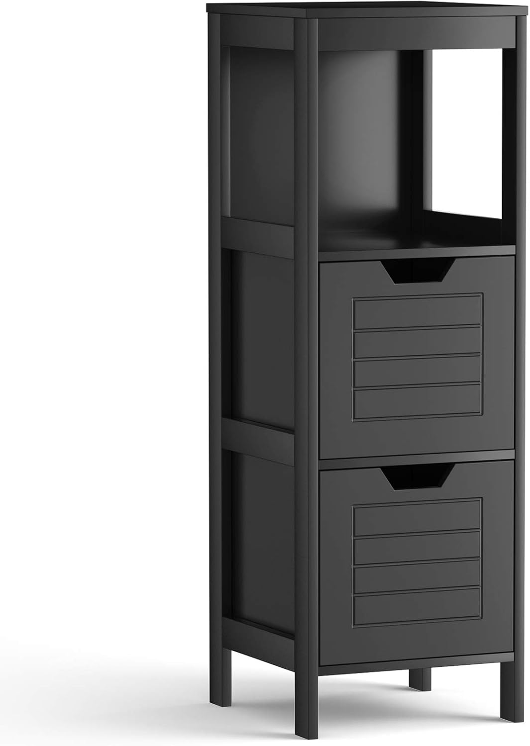 Black Wooden Bathroom Floor Cabinet with 2 Adjustable Drawers B213421