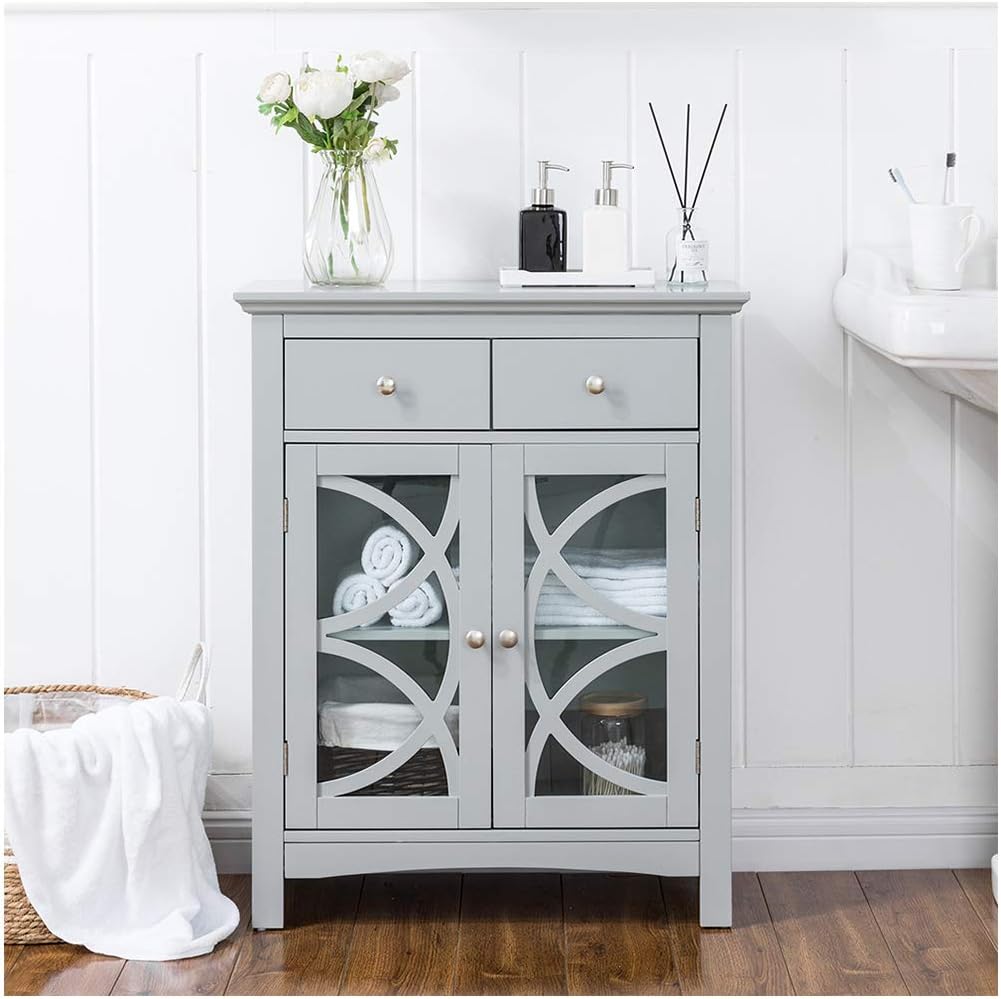 Grey Wooden Wall Storage Cabinet with Double Doors R224