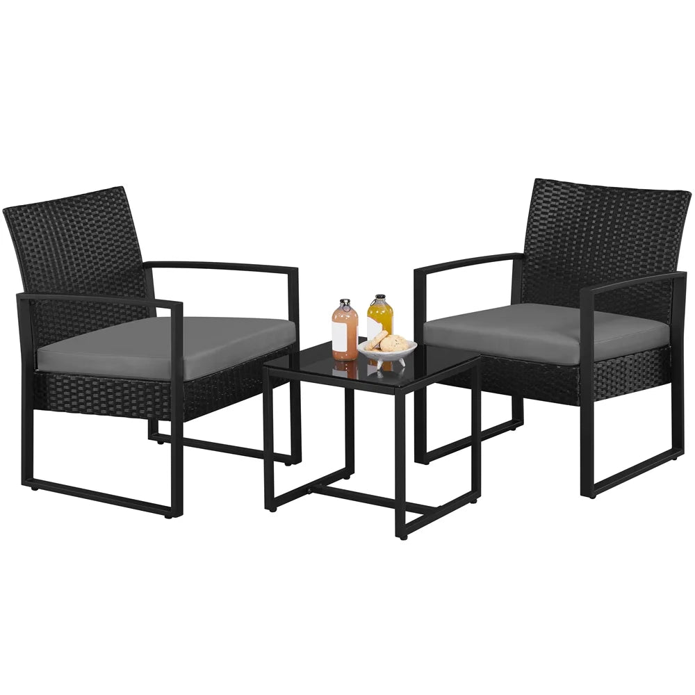 3-piece Patio Rattan Chairs & Table Set with Cushions A8821