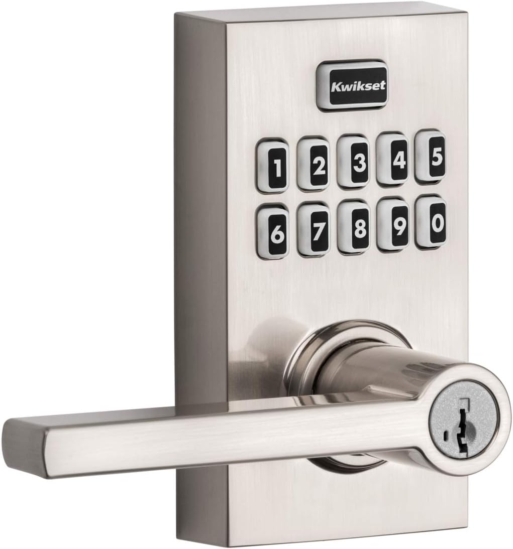 Satin Nickel Electronic Lever Lock with Halifax Door Handle and SmartKey Security M98581