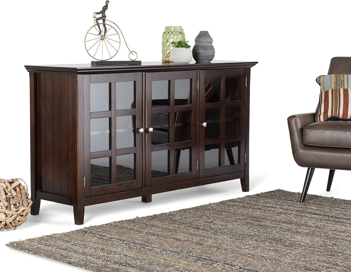 Distressed Grey Solid Wood Storage Cabinet with 3 Tempered Glass Doors and 3 Adjustable Shelves U2046