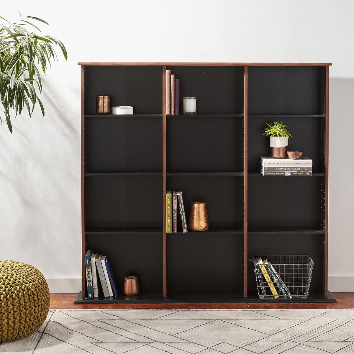 Triple Width Wall Storage Cabinet, Cherry and Black L3440