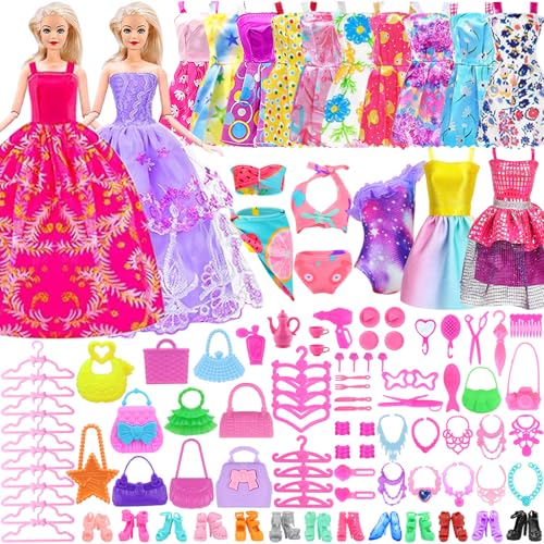 108 Pcs Doll Clothes and Accessories with Purple Doll Closet for 11.5 Inch Doll Q785064