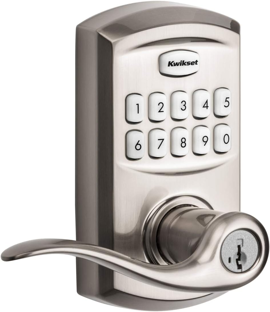 Satin Nickel Electronic Lever Lock with Halifax Door Handle and SmartKey Security M98581