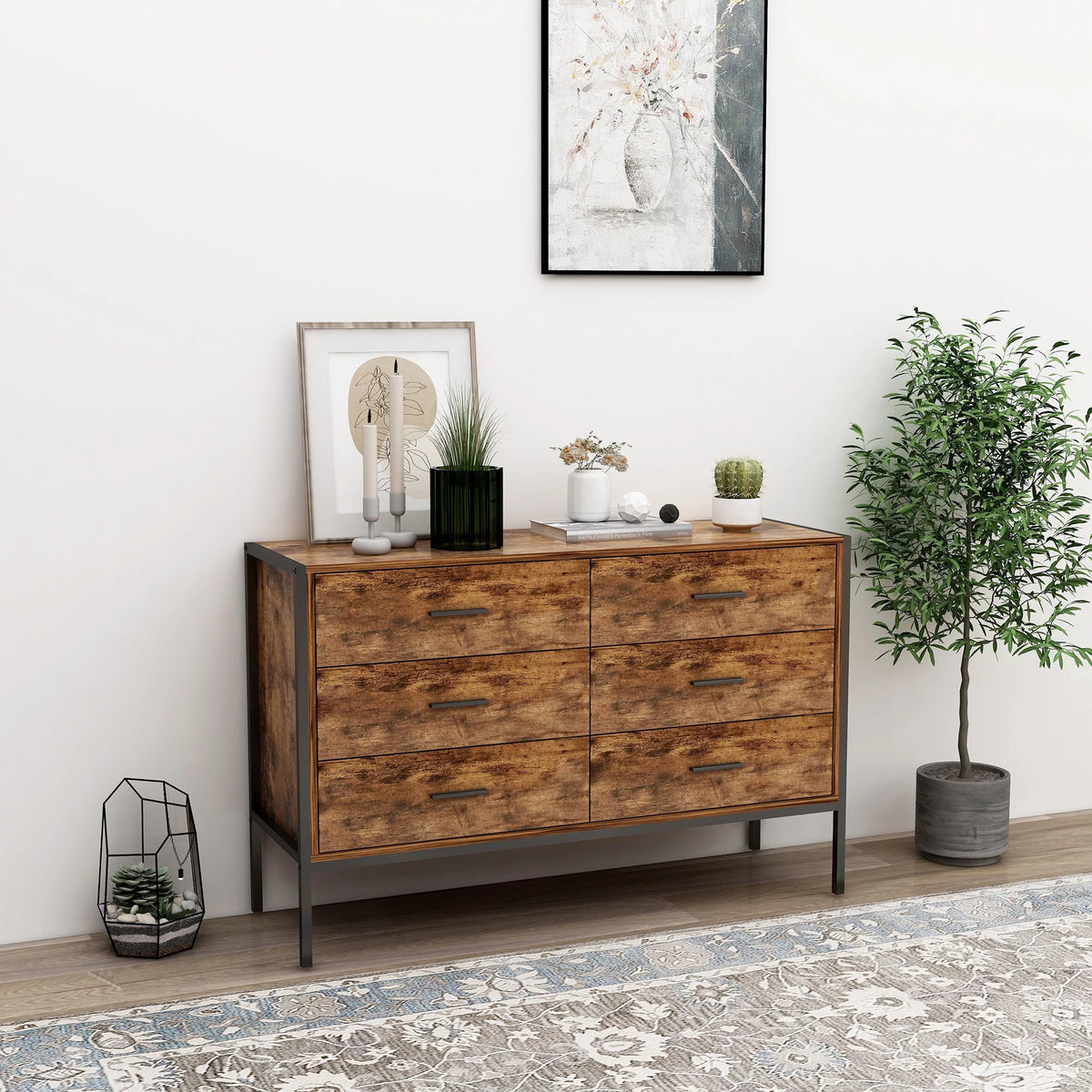Rustic Brown 6 Drawer Wood Dresser M157330