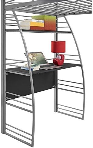 Gray Metal Twin Loft Bed with Desk and Bookcase W57266
