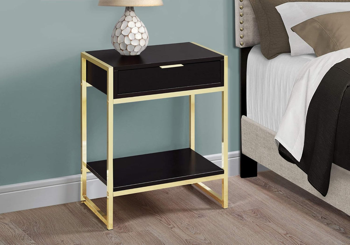 Cappuccino Accent End Table with Gold Metal Base D29956