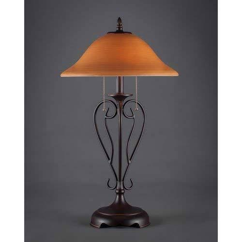 Two Light Table Lamp Dark Granite Finish with Cayenne Linen Glass M48933