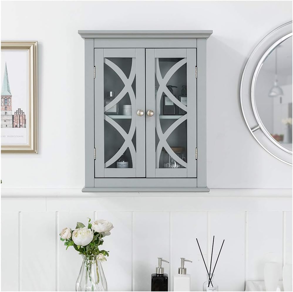 Grey Wooden Wall Storage Cabinet with Double Doors R224