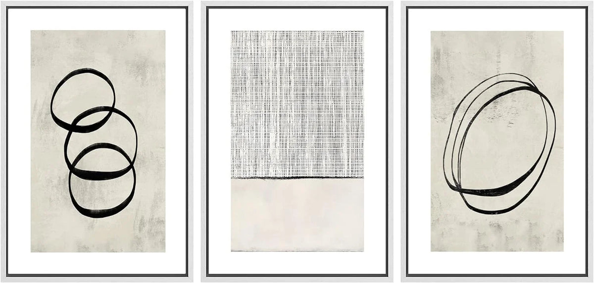 Framed Canvas Print Abstract Modern Art Set 24"x36"x3 White J88042