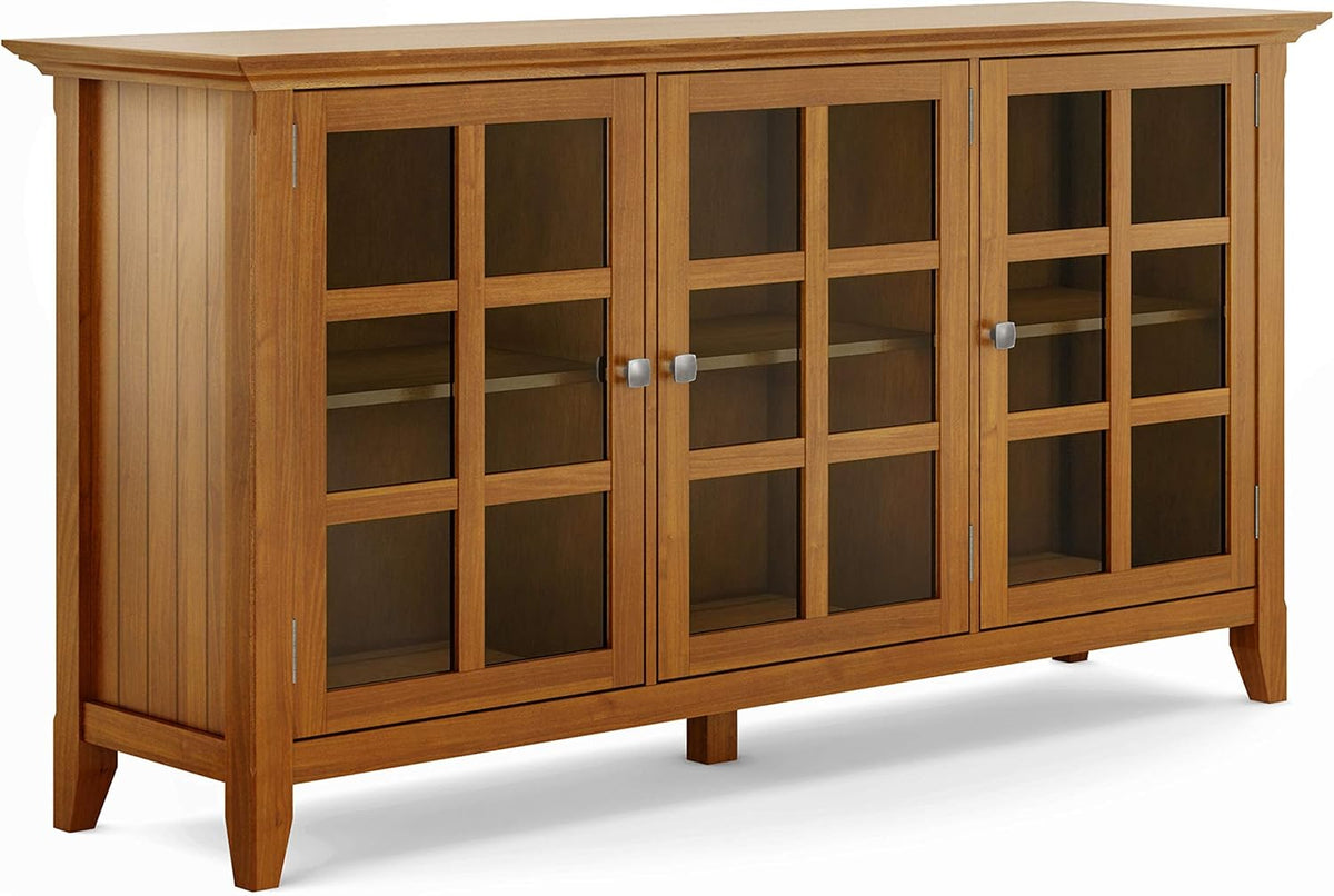 Distressed Grey Solid Wood Storage Cabinet with 3 Tempered Glass Doors and 3 Adjustable Shelves U2046