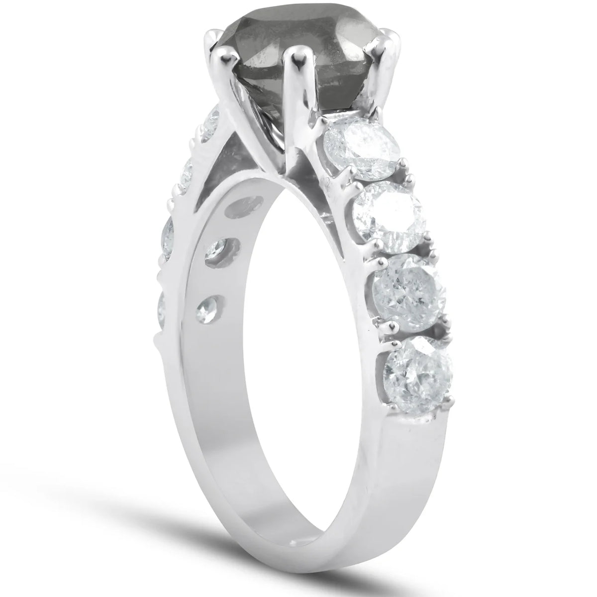 4 1/2 Carat Black & White Diamond Engagement Ring 14K White Gold Y479