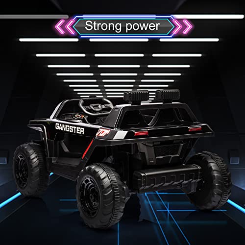 24V Electric Kid Car, 2-Seater Leather Seat Ride on Truck with Bluetooth Music USB, 4-wheel Shock Absorb (Black) X204