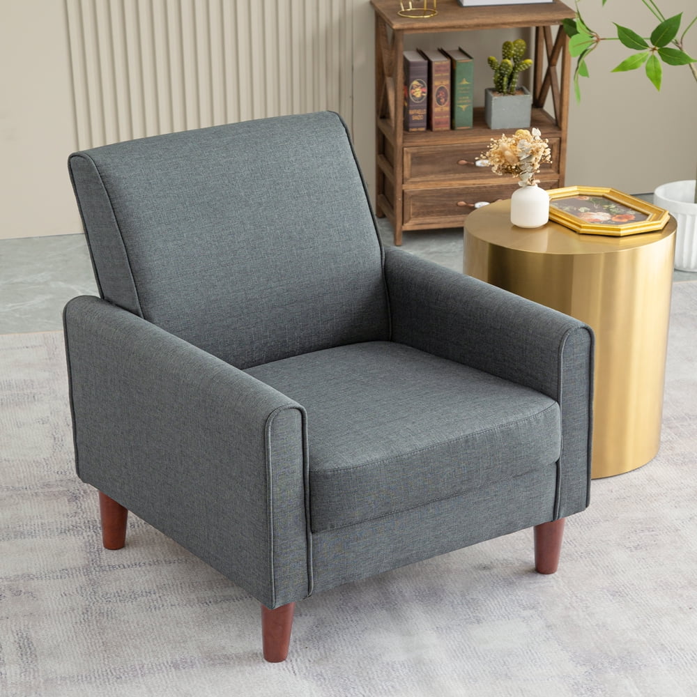 Mid Century Fabric Accent Chair with Arms Wood Legs Dark Gray Z498768