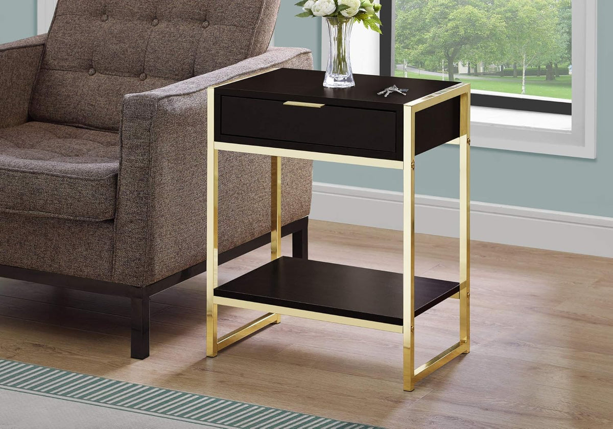 Cappuccino Accent End Table with Gold Metal Base D29956