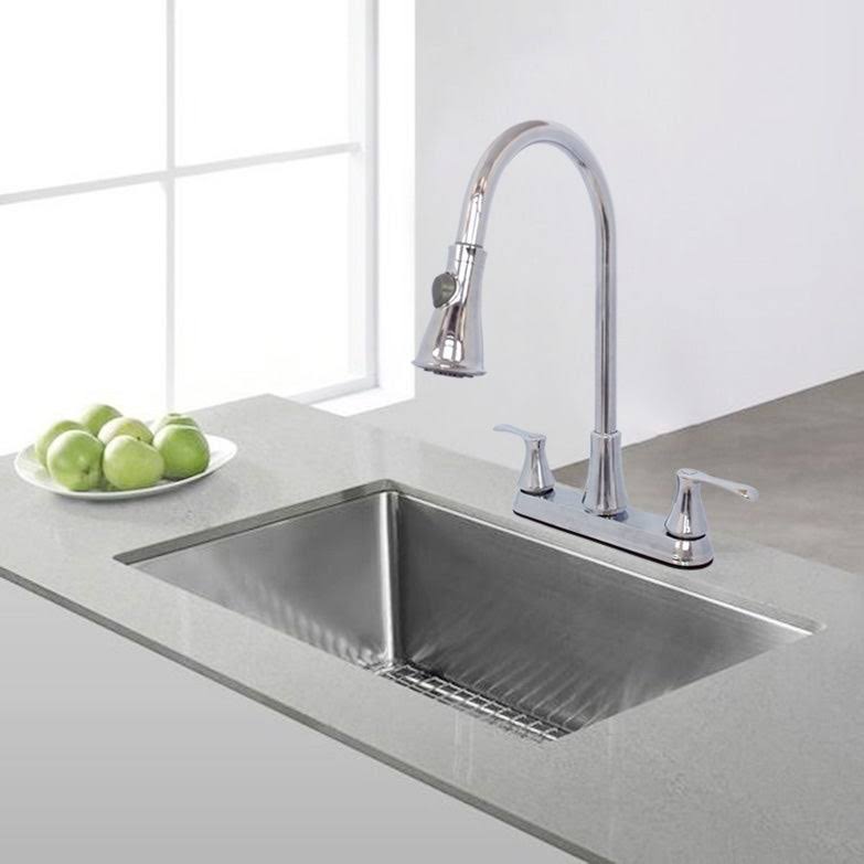 Chrome Double Handle Pull Down Spray Kitchen Sink Faucet C204
