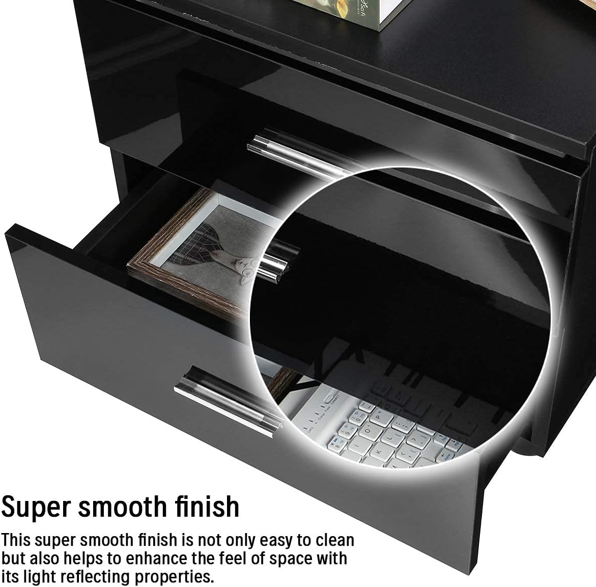 Black 2 Drawer LED Nightstand H986