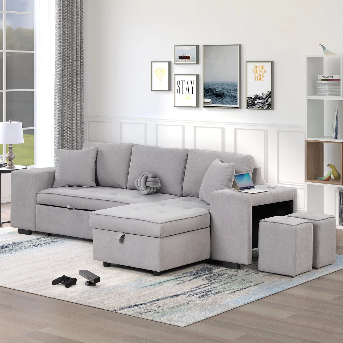 Light Gray L-Shape Sectional Sofa with Chaise J3342