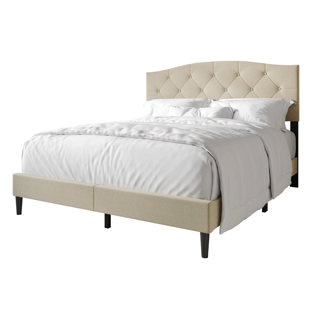 Beige Linen Upholstered Platform Bed R227