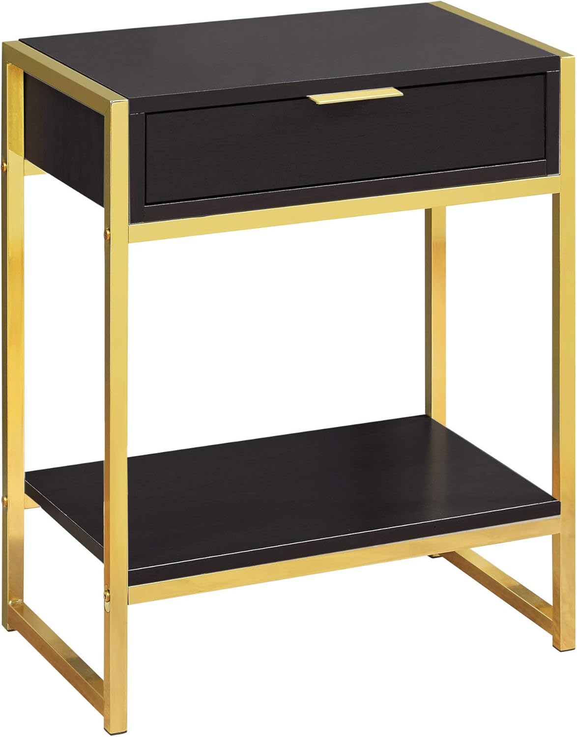 Cappuccino Accent End Table with Gold Metal Base D29956
