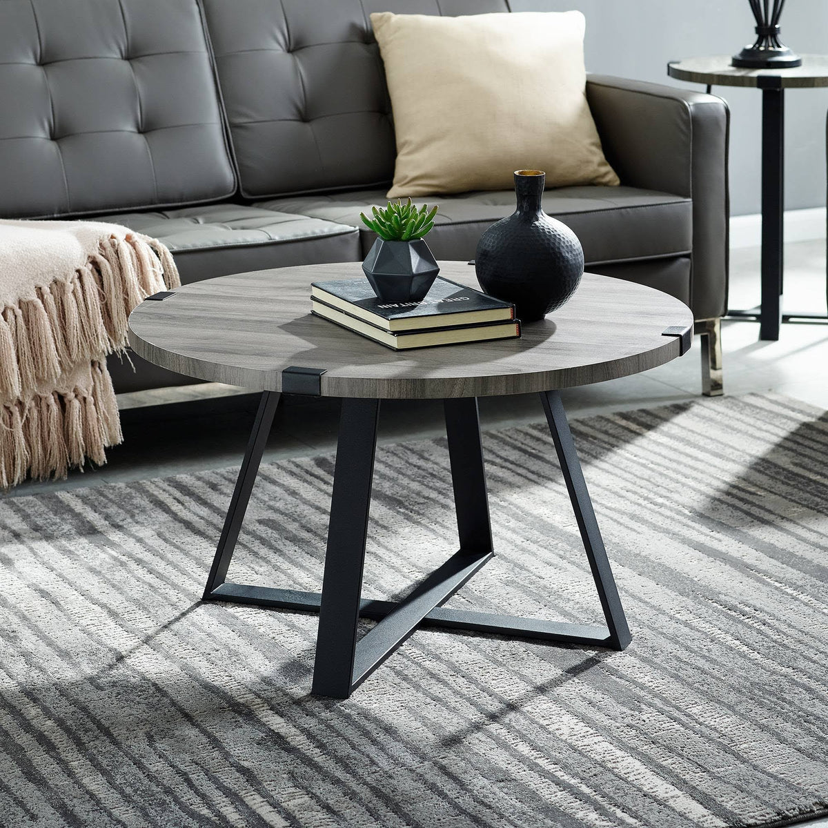 Slate Gray Round Coffee Table Z8517