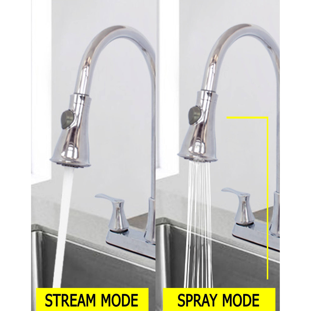 Chrome Double Handle Pull Down Spray Kitchen Sink Faucet C204