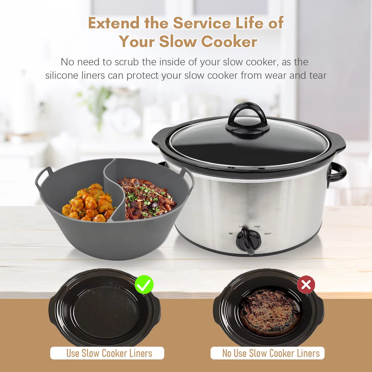 Slow Cooker Liners, Silicone, Reusable, Leakproof, Dishwasher Safe, 2pcs S1349