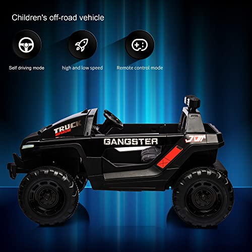 24V Electric Kid Car, 2-Seater Leather Seat Ride on Truck with Bluetooth Music USB, 4-wheel Shock Absorb (Black) X204