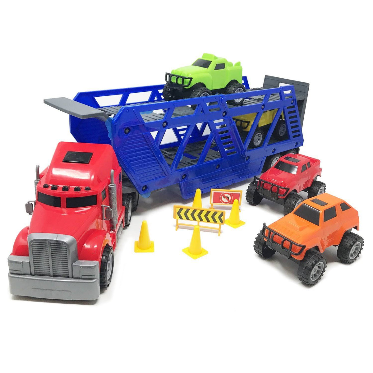 5-in-1 Truck Carrier Toy Trailer with Construction Signs K318