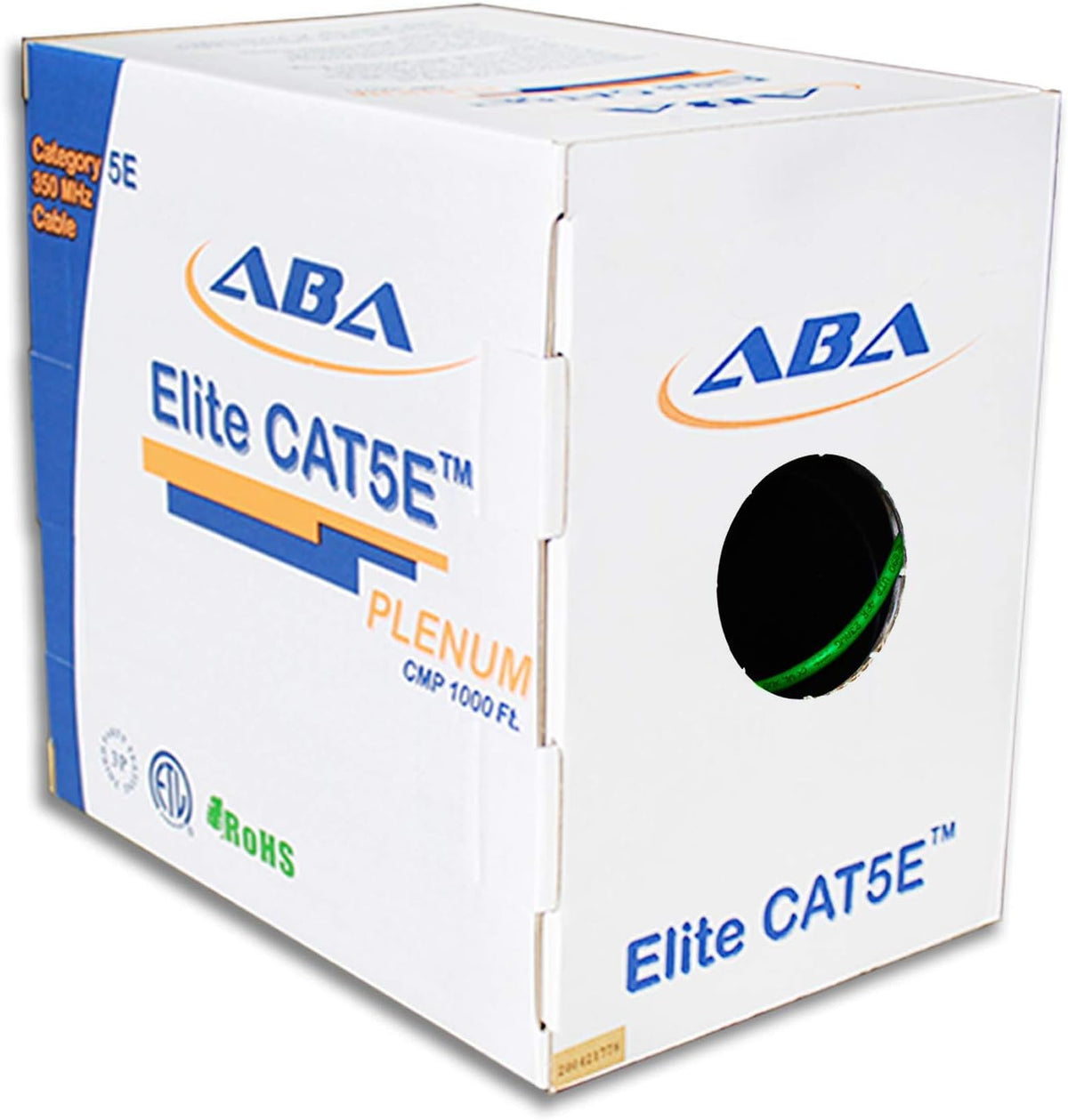 CAT5E Plenum Ethernet Cable 1000ft UTP 24AWG Bare Copper Yellow C221