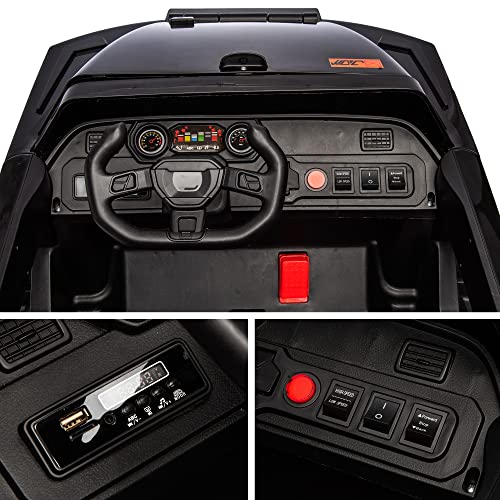 24V Electric Kid Car, 2-Seater Leather Seat Ride on Truck with Bluetooth Music USB, 4-wheel Shock Absorb (Black) X204