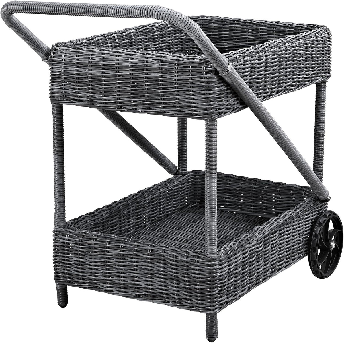 Gray Wicker Rattan Outdoor Beverage Bar Cart T5040