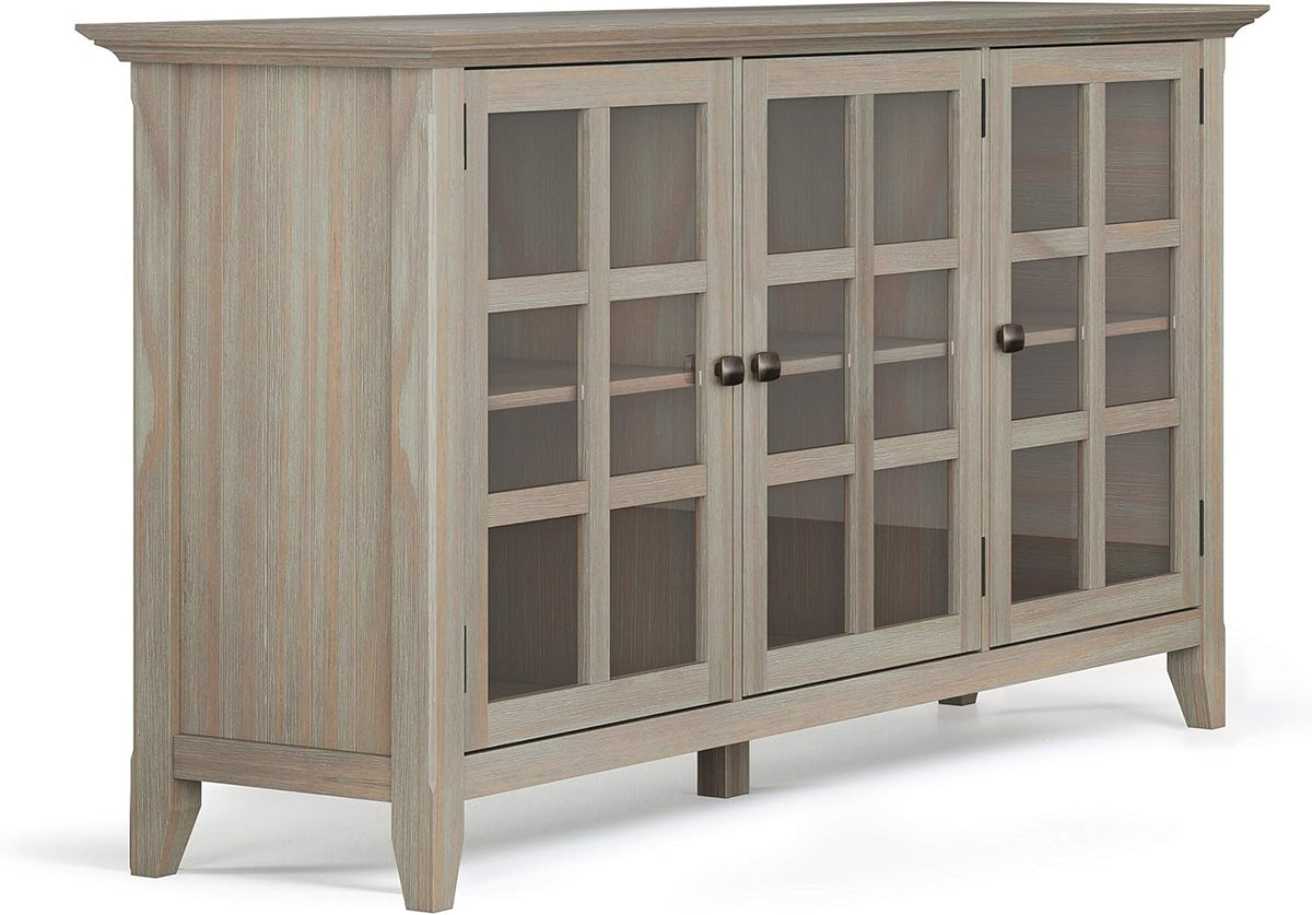 Distressed Grey Solid Wood Storage Cabinet with 3 Tempered Glass Doors and 3 Adjustable Shelves U2046