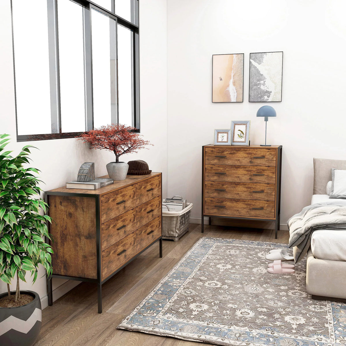 Rustic Brown 6 Drawer Wood Dresser M157330