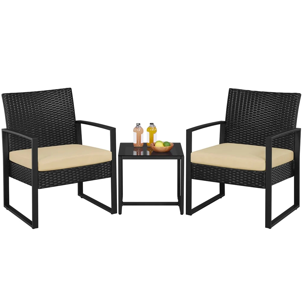 3-piece Patio Rattan Chairs & Table Set with Cushions A8821